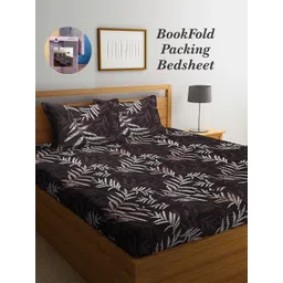Arrabi Bookfold Brown & White Floral Printed 300 TC King Bedsheet & Pillow Covers-picture-28