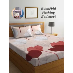 Arrabi Bookfold Brown & White Floral Printed 300 TC King Bedsheet With 2 Pillow Covers-picture-32