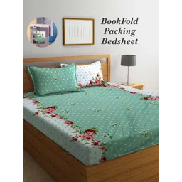 Arrabi Bookfold Green & White Floral Printed 300 TC King Bedsheet & Pillow Covers-picture-16