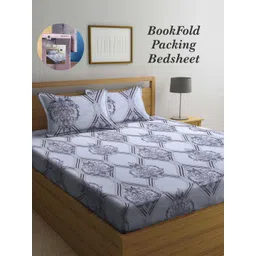 Arrabi Bookfold Grey & Brown Ethnic Motifs Printed 300 TC King Bedsheet & Pillow Covers-picture-11