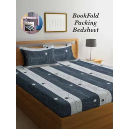 Arrabi Bookfold Grey & White Striped 300 TC King Bedsheet With 2 Pillow Covers-picture-17