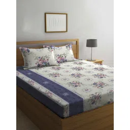 Arrabi Bookfold Off White & Blue Floral 300 TC King Bedsheet With 2 Pillow Covers image 5
