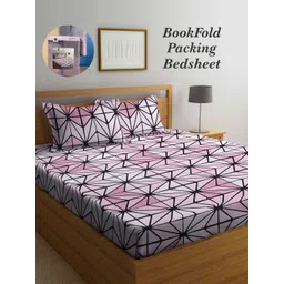 Arrabi Bookfold Pink & White Geometric Printed 300 TC King Bedsheet & Pillow Covers-picture-40