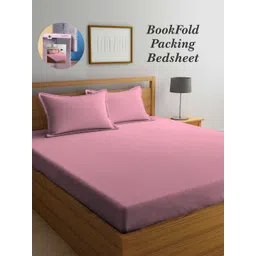 Arrabi Bookfold Pink Striped 300 TC King Bedsheet & Pillow Covers-picture-24