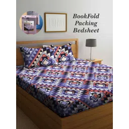 Arrabi Bookfold Purple & Brown Geometric Printed 300 TC King Bedsheet With 2 Pillow Covers-picture-35