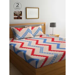 Arrabi Brown & Blue Ethnic Motifs 300 TC 2 King Bedsheet with 4 Pillow Covers-picture-41