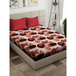 Arrabi Brown & Pink Geometric Printed 300 TC Super King Bedsheet With 2 Pillow Covers-picture-26