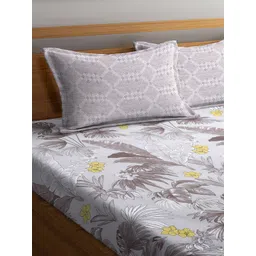Arrabi Brown & Yellow Floral 300 TC Flat King Bedsheet with 2 Pillow Covers image 5