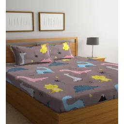 arrabi Brown Cartoon Printed 300 TC Cotton Blend Kids Double Bedsheet With 2 Pillow Covers-picture-11