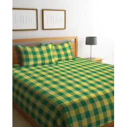 arrabi Checked Handwoven Cotton Bedcover with 2 Pillow Covers-picture-11
