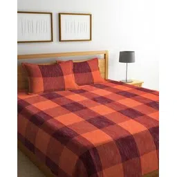 arrabi Checked Handwoven Cotton Double King Bedcover with 2 Pillow Covers-picture-33