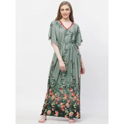 Arrabi Floral Printed Satin Maxi Kaftan Nightdress-picture-18