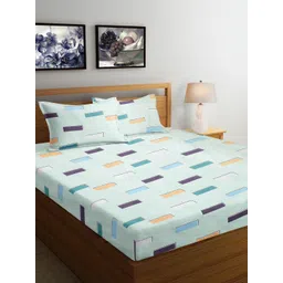 Arrabi Green & White Geometric 300 TC King Bedsheet with 2 Pillow Covers 130 GSM-image-26