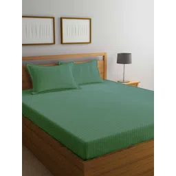 Arrabi Green Striped 300 TC King Bedsheet with 2 Pillow Covers-image-46