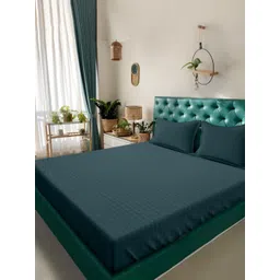 Arrabi Green Striped 300 TC King Bedsheet with 2 Pillow Covers-image-47