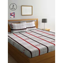 Arrabi Grey & Maroon Striped 300 TC 2 King Bedsheet with 4 Pillow Covers-picture-16