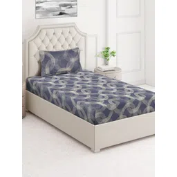 Arrabi Grey & Off White Geometric Printed 350 TC Single Bedsheet Set 2.15 m x 1.5 m-picture-32