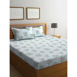 Arrabi Grey & Pink Floral 300 TC Flat King Bedsheet with 2 Pillow Covers-picture-29