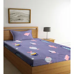 arrabi Grey Cartoon Printed 300 TC Cotton Blend Single Bedsheet with 1 Pillow Cover-picture-15