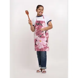 Arrabi Kids Pink & Black Floral Printed Aprons With 2 Patch Pockets-image-45