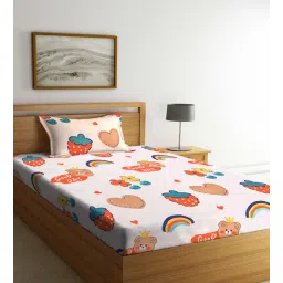 arrabi Multicolor Cartoon Printed 300 TC Cotton Blend Single Bedsheet with 1 Pillow Cover-picture-18