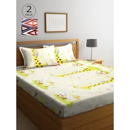 Arrabi Pack Of 2 Blue & White Graphic 300 TC 2 King Bedsheet with 4 Pillow Covers-image-0