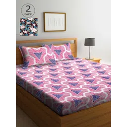 Arrabi Pack of 2 Purple & Green Geometric 300 TC 2 King Bedsheet with 4 Pillow Covers-picture-12