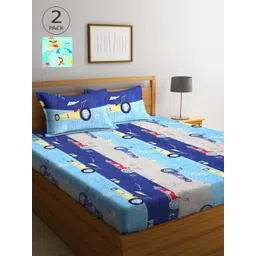 Arrabi Pack Of 2 Sea Green & Blue Graphic 300 TC 2 King Bedsheet with 4 Pillow Covers-picture-16