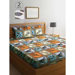 Arrabi Pack of 2 White & Yellow Floral 300 TC 2 King Bedsheet with 4 Pillow Covers-picture-35