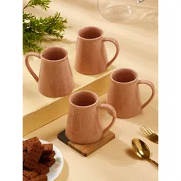 Arrabi Peach 4 Pieces Textured Ceramic Glossy Glazed Cone Mugs 300ml Each-picture-13