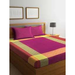 Arrabi Pink & Green Floral 300 TC King Cotton Bedsheet with 2 Pillow Covers-picture-21