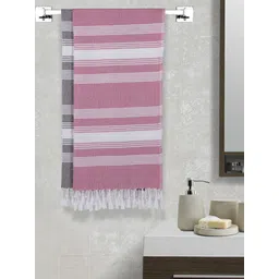 Arrabi Pink & Grey Set Of 2 Striped 210 GSM Cotton Bath Towels-picture-34