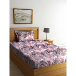 Arrabi Pink & Maroon Floral 130 TC Single Bedsheet with 1 Pillow Covers-picture-30