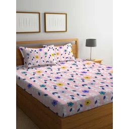 Arrabi Pink & White Floral 300 TC Flat King Bedsheet with 2 Pillow Covers-picture-10