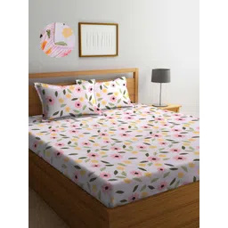 Arrabi Pink & White Floral 300 TC King Bedsheet with 2 Pillow Covers-picture-32