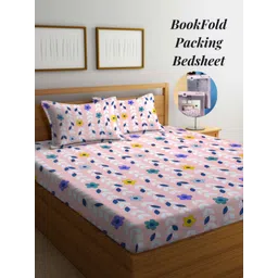 Arrabi Pink & White Floral 300 TC King Bedsheet with 2 Pillow Covers-picture-28