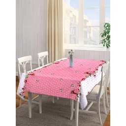 Arrabi Pink & White Floral Printed 8-Seater Table Cover-image-36