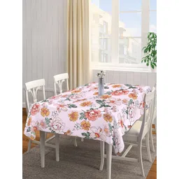 Arrabi Pink and Yellow Floral Printed Cotton 8 Seater Table Cover-image-10
