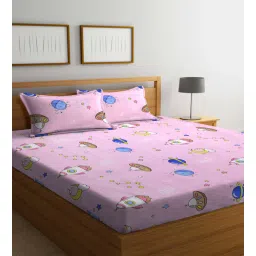 arrabi Pink Cartoon Printed 300 TC Cotton Blend Kids Double Bedsheet With 2 Pillow Covers-picture-12