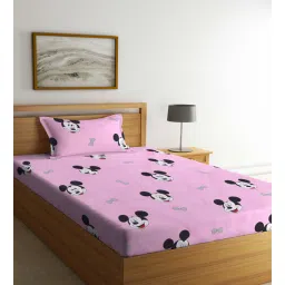 arrabi Pink Cartoon Printed 300 TC Cotton Blend Single Bedsheet with 1 Pillow Cover-picture-14