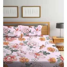 arrabi Pink Floral 300 TC Cotton Blend Double King Sized Bedsheet With 2 Pillow Covers-picture-14