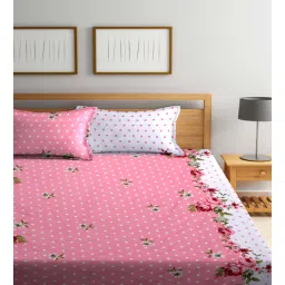 arrabi Pink Floral 300 TC Cotton Blend Double King Sized Bedsheet With 2 Pillow Covers-picture-15