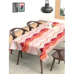Arrabi Pink Striped Printed 8-Seater Table Cover-image-34