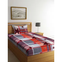 Arrabi Red & Maroon Geometric 300 TC Single Bedsheet with 1 Pillow Covers-picture-19