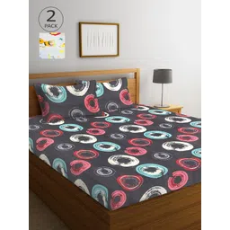 Arrabi Set of 2 300 TC Multi Printed Cotton Double Bedsheet with Pillow Covers-picture-37