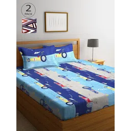 Arrabi Set Of 2 Blue & Grey Graphic 300 TC King Bedsheet With 4 Pillow Covers-picture-21