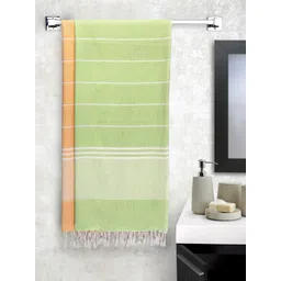Arrabi Set Of 2 Green & Orange Handwoven 210 GSM Cotton Bath Towels-picture-15