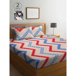 Arrabi Set Of 2 Green & Pink Geometric 300 TC King Bedsheet With 4 Pillow Covers-picture-40