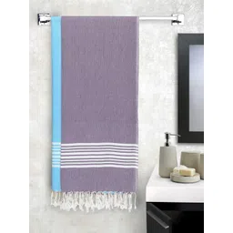 Arrabi Set Of 2 Grey & Blue Handwoven Cotton 210 GSM Bath Towels-picture-19