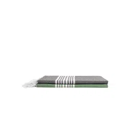 Arrabi Set Of 2 Grey & Green Handwoven 210 GSM Cotton Bath Towels image 2